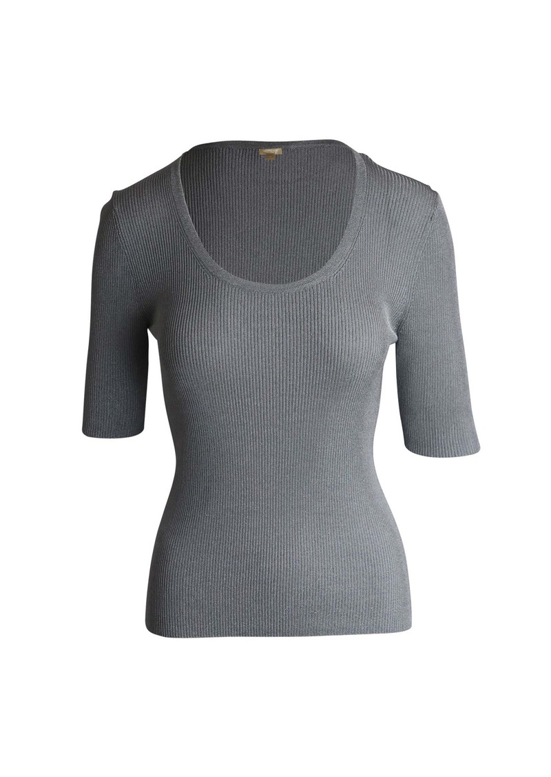 Michael Kors Collection Metallic Ribbed Knit Top in Silver Viscose