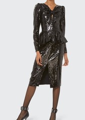 Michael Kors Collection Sequined Long-Sleeve Peplum Dress