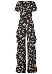 Michael Kors Collection Woman Belted Ruffled Floral-print Silk Crepe De Chine Jumpsuit Black