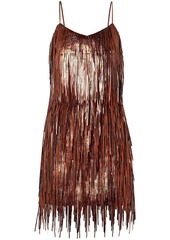 Michael Kors Collection Woman Fringed Metallic Leather Mini Slip Dress Copper