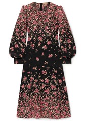 Michael Kors Collection Woman Gathered Floral-print Silk Crepe De Chine Dress Black