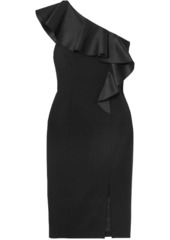 Michael Kors Collection Woman One-shoulder Ruffled Wool-blend Crepe Dress Black