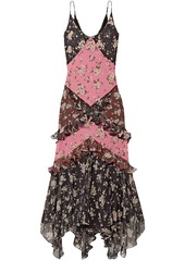 Michael Kors Collection - Paneled ruffled floral-print silk-chiffon and crepe maxi dress - Black - US 4