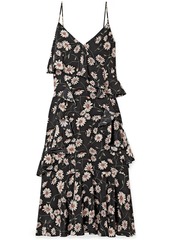 Michael Kors Collection Woman Ruffled Floral-print Silk Crepe De Chine Midi Slip Dress Black