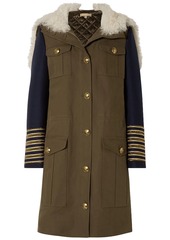 Michael Kors Collection Woman Shearling-trimmed Felt-paneled Cotton-gabardine Hooded Coat Army Green