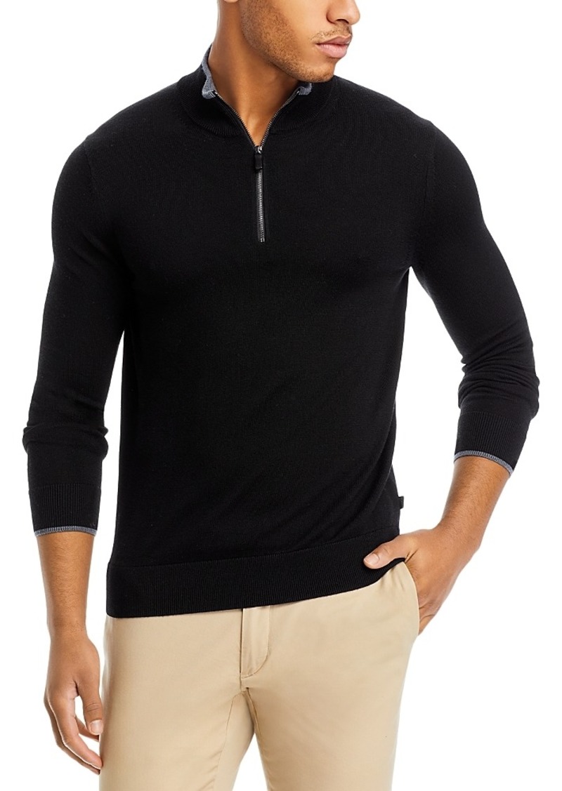 Michael Kors Contrast Trim Merino Wool Quarter Zip Sweater