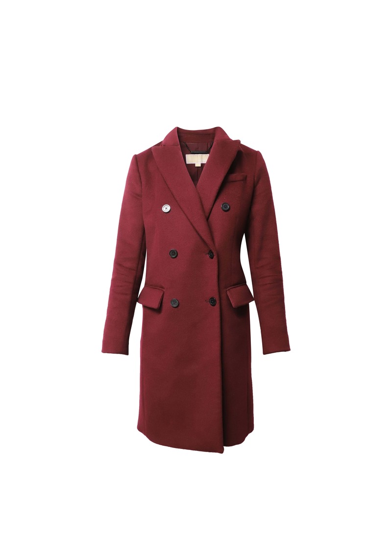 Michael Kors Double Breasted Felt Coat in Burgundy Wool