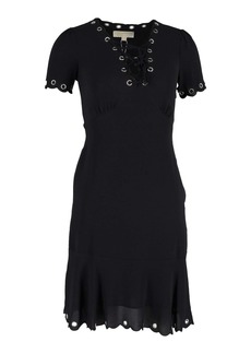 Michael Kors Eyelet Lace-Up Scallop Dress in Black Polyester