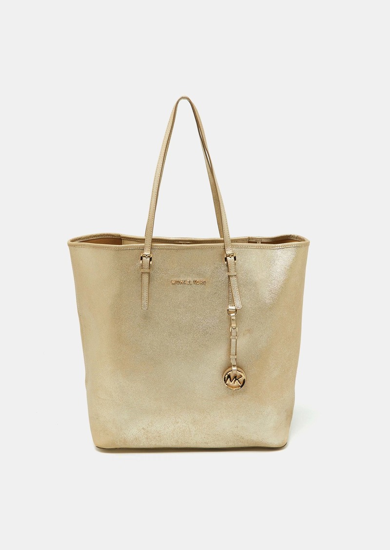 Michael Kors Gold Leather Jet Set Travel Shopper Tote