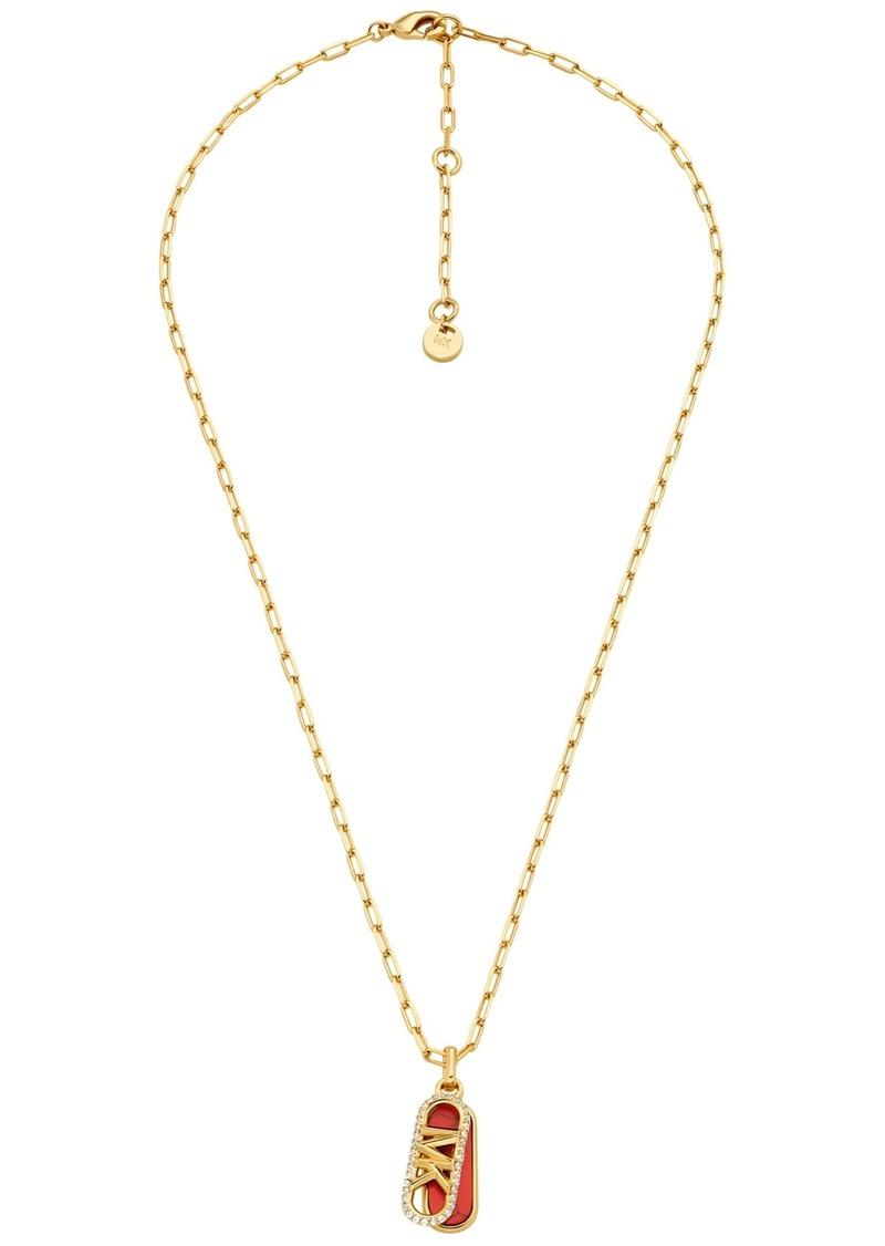 Michael Kors Gold-Tone Turquoise Dog Tag Necklace - Gold