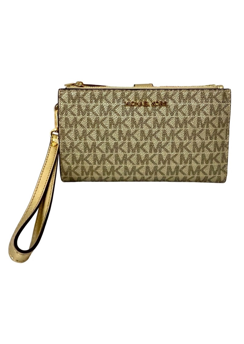 Michael Kors Jet Set Travel MK Metallic Signature Double Zi hone Case Wristlet