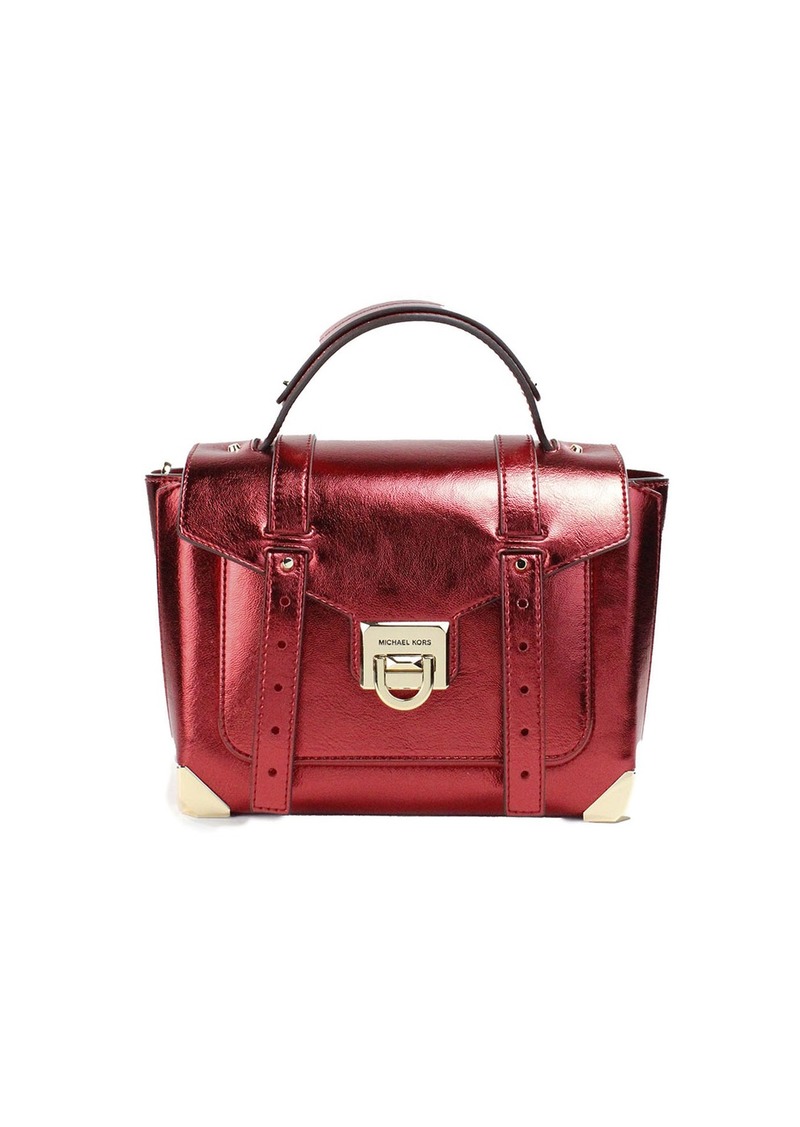 Michael Kors Manhattan Medium Crimson Leather Top Handle School Satchel Women's Bag