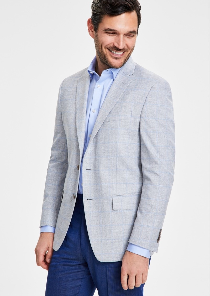 Michael Kors Men's Classic-Fit Windowpane Sport Coat - Light Grey Blue