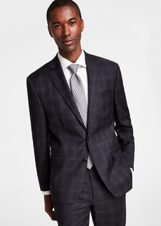 Michael Kors Men's Classic-Fit Wool-Blend Stretch Suit Separate Jacket - Charcoal/brown Plaid