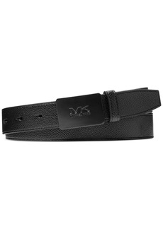 Michael Kors Men's Fast Faux-Leather Mk Plaque-Buckle Belt - Black