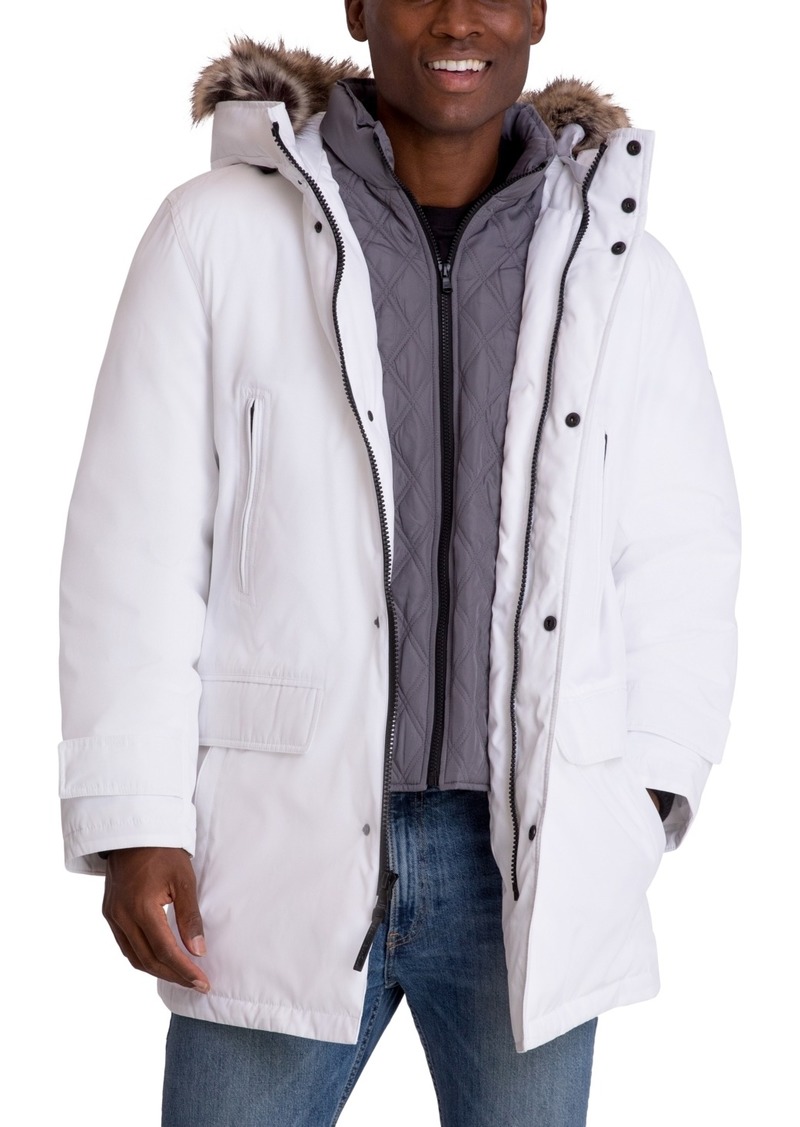 Michael Kors Men's Hooded Bib Snorkel Parka, Created for Macy's - White