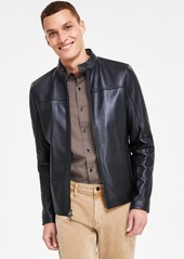 Michael Kors Men's Leather Racer Jacket, Created for Macy's - Chocolate