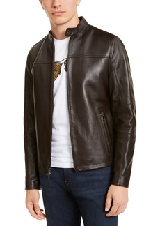 Michael Kors Men's Leather Racer Jacket, Created for Macy's - Chocolate