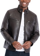 Michael Kors Men's Perforated Faux Leather Moto Jacket, Created for Macy's - Bone