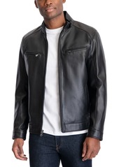 Michael Kors Men's Perforated Faux Leather Moto Jacket, Created for Macy's - Bone