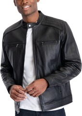 Michael Kors Men's Perforated Leather Moto Jacket, Created for Macy's - Black