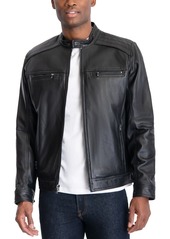 Michael Kors Men's Perforated Leather Moto Jacket, Created for Macy's - Black