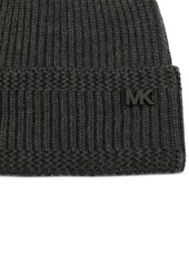 Michael Kors Men's Racked Ribbed Cuffed Logo Hat - Charcoal