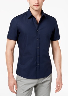 Michael Kors Men's Solid Stretch Button-Front Shirt - Dark Blue
