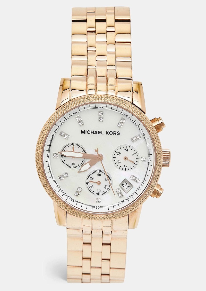 Michael Kors Mother Of Pearl Rose Gold Plated Stainless Steel Jet Set Mk5026 Women's Wristwatch 38 Mm