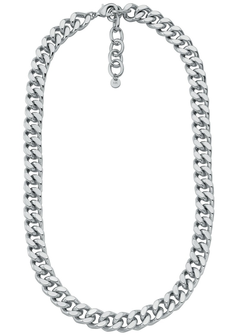 Michael Kors Platinum-Plated Brass Curb Unisex Chain Necklace - Silver