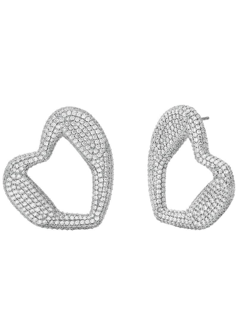 Michael Kors Platinum-Plated Brass Pave Heart Curb Stud Earrings - Silver