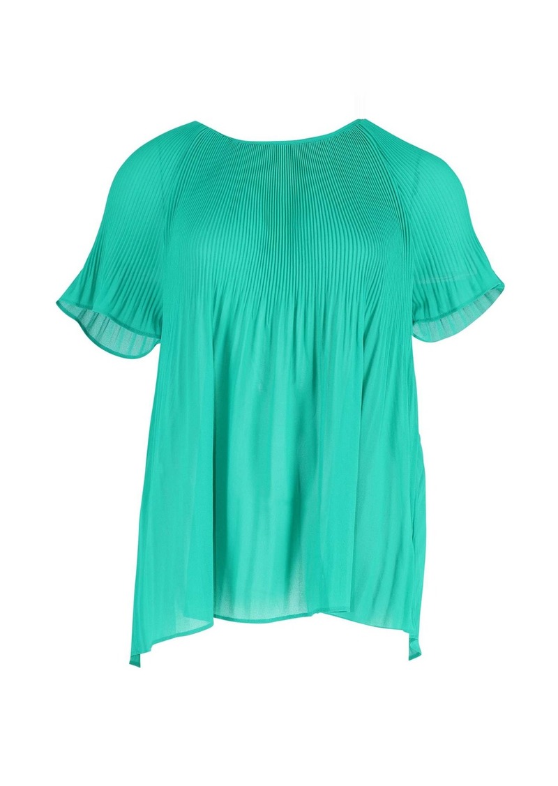 Michael Kors Pleated Georgette Top in Green Polyester