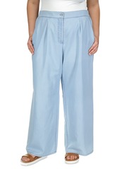 Michael Kors Plus Size Chambray Wide-Leg Pants - Sky Blue Wash