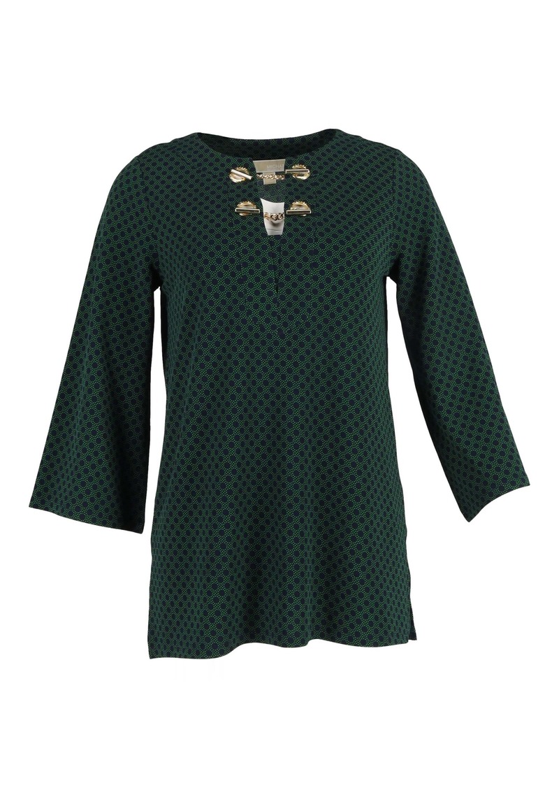 Michael Kors Polka Dot Print with Gold Embellishment Blouse in Green Polyester