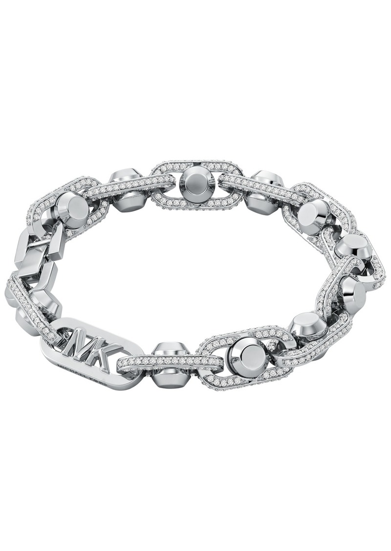 Michael Kors Rhodium-Plated Brass Pave Astor Link Chain Bracelet - Silver