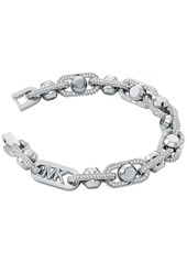 Michael Kors Rhodium-Plated Brass Pave Astor Link Chain Bracelet - Silver