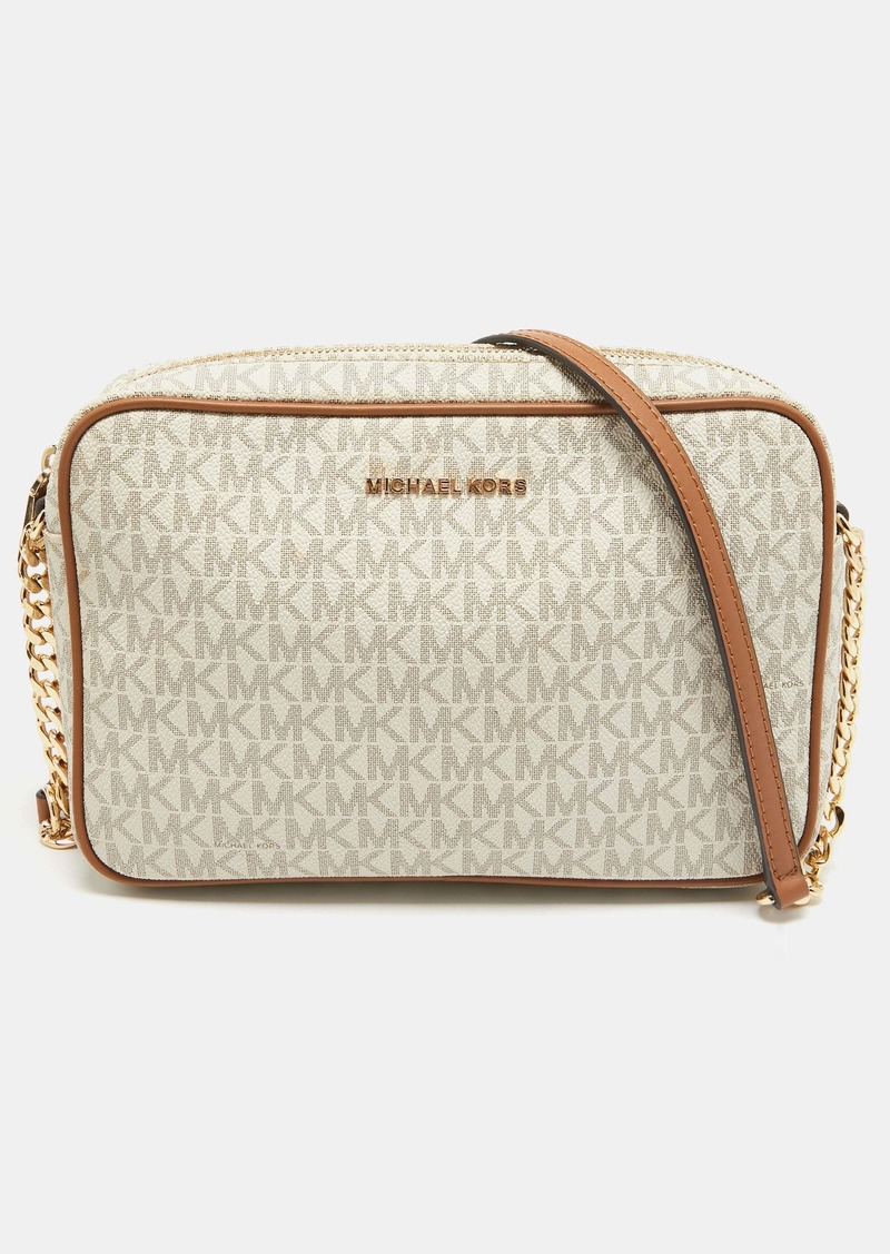 Michael Kors Signature Coated Canvas And Leather East West Crossbody Bag
