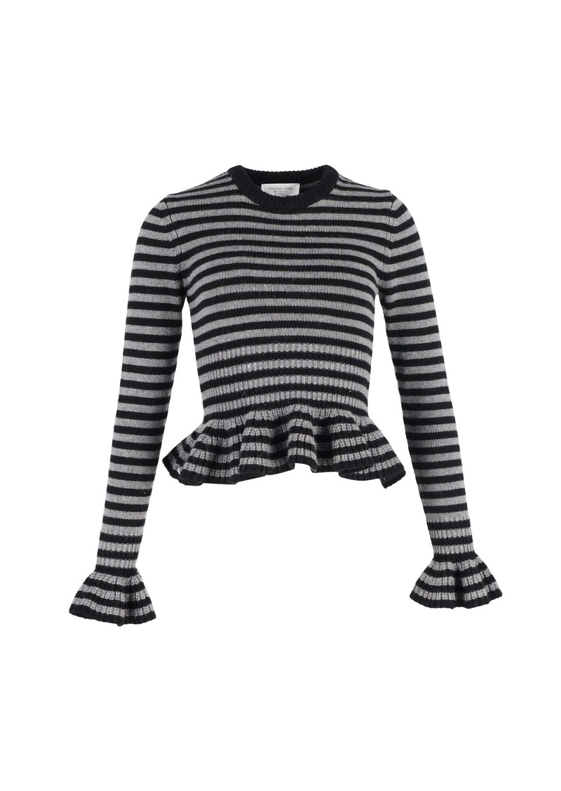 Michael Kors Striped Peplum Sweater in Multicolor Cashmere