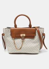 Michael Kors Vanilla/tan Signature Coated Canvas And Leather Hamilton Legacy Belted Tote