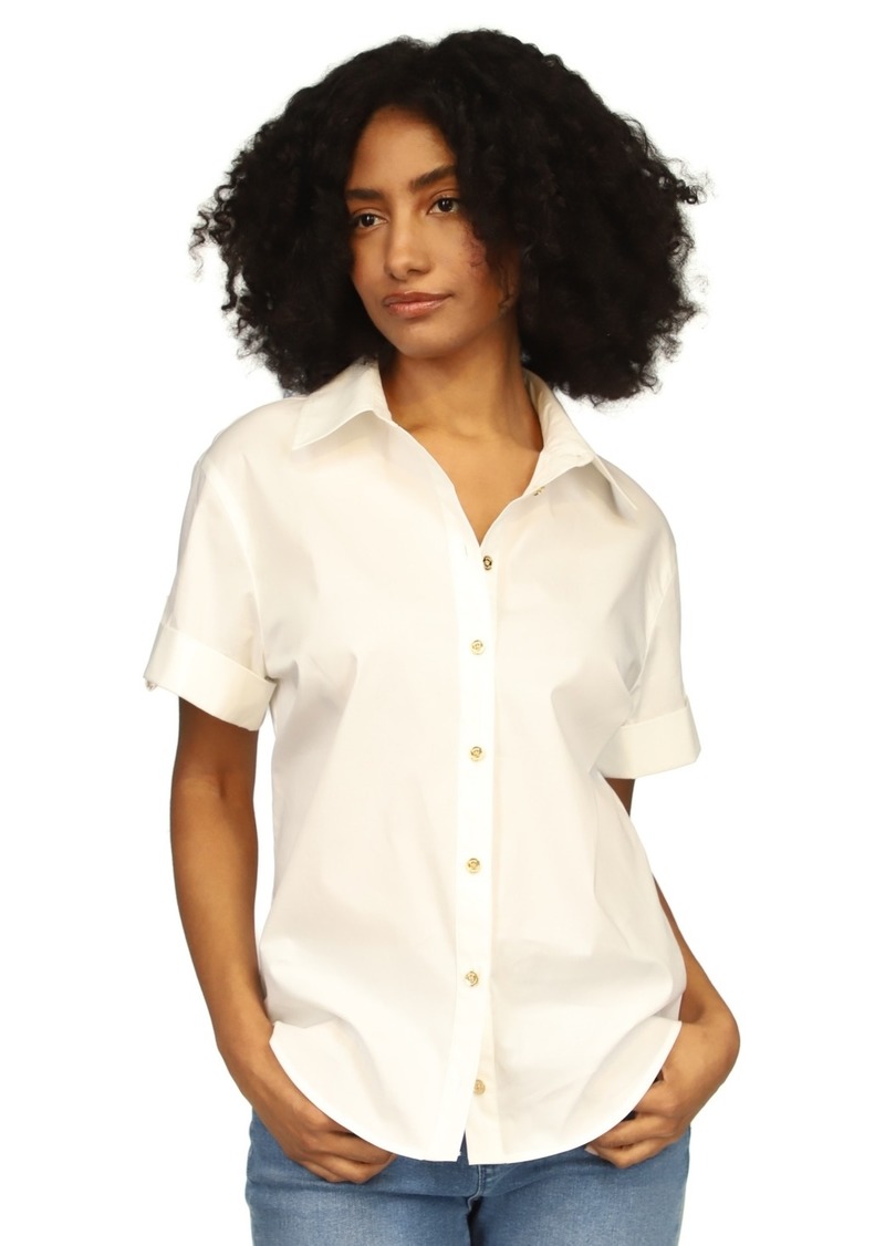 Michael Kors Women's Poplin Short-Sleeve Button-Front Top - White