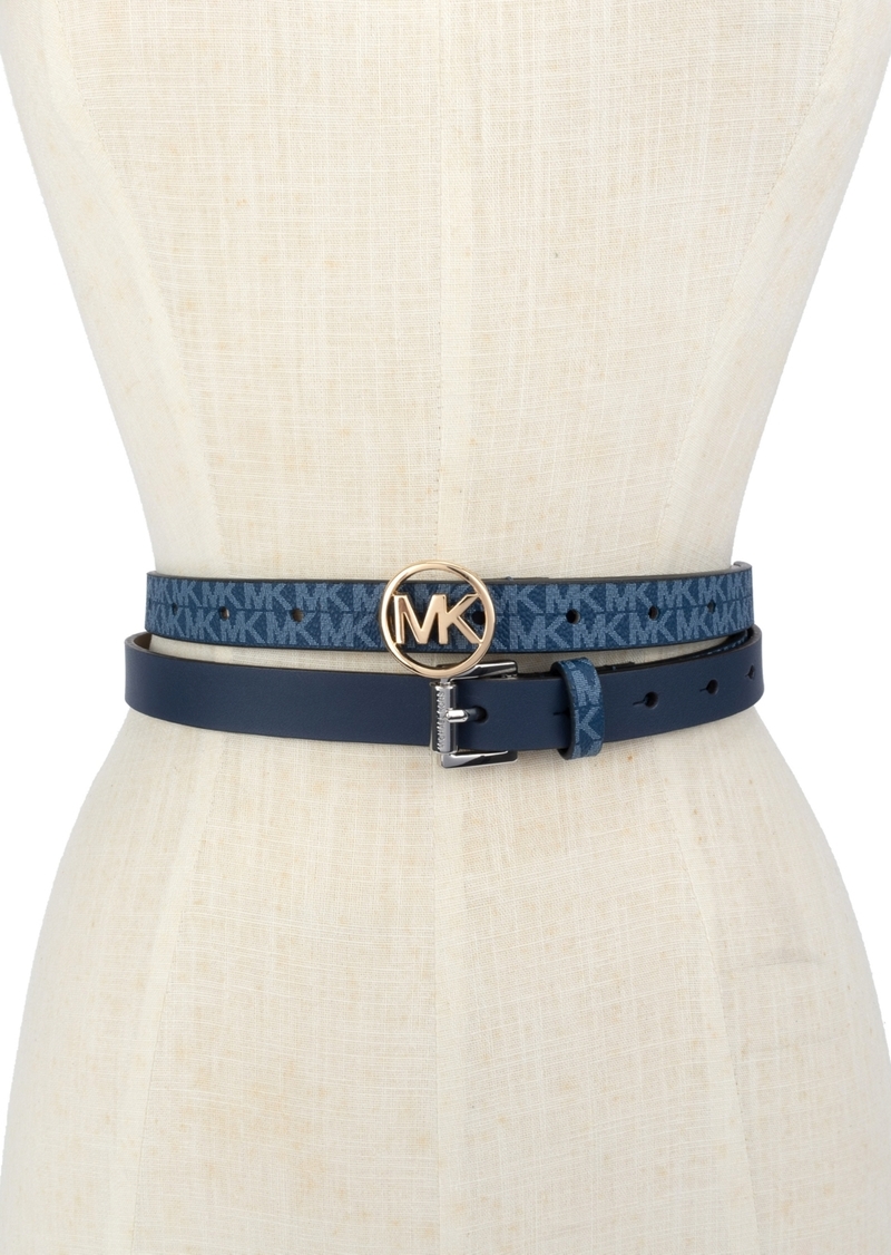 Michael Michael Kors 2-Pk. Smooth Leather & Logo-Print Belts - Navy  River Blue
