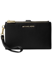 Michael Michael Kors Adele Double-Zip Pebble Leather Phone Wristlet - Black/Silver