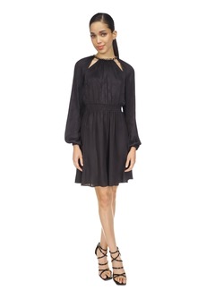 Michael Michael Kors Women's Snakeskin-Print Plisse Long-Sleeve Dress, Regular & Petite - Black