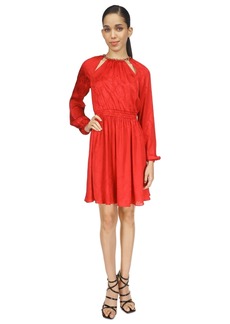 Michael Michael Kors Women's Snakeskin-Print Plisse Long-Sleeve Dress, Regular & Petite - Crimson