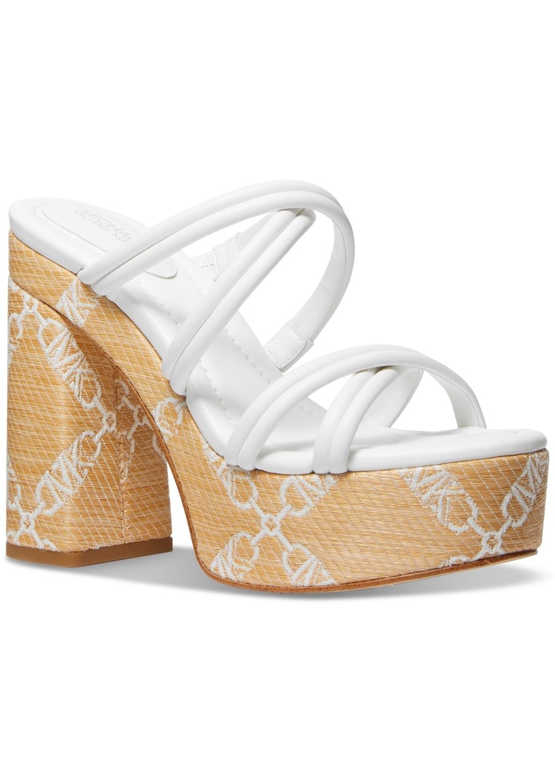 Michael Michael Kors Corrine Slip On Strappy Espadrille Platform Sandals - Natural/ Optic White