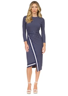 Michael Michael Kors Women's Dot-Print Asymmetrical-Hem Wrap-Front Midi Dress - Midnight Blue