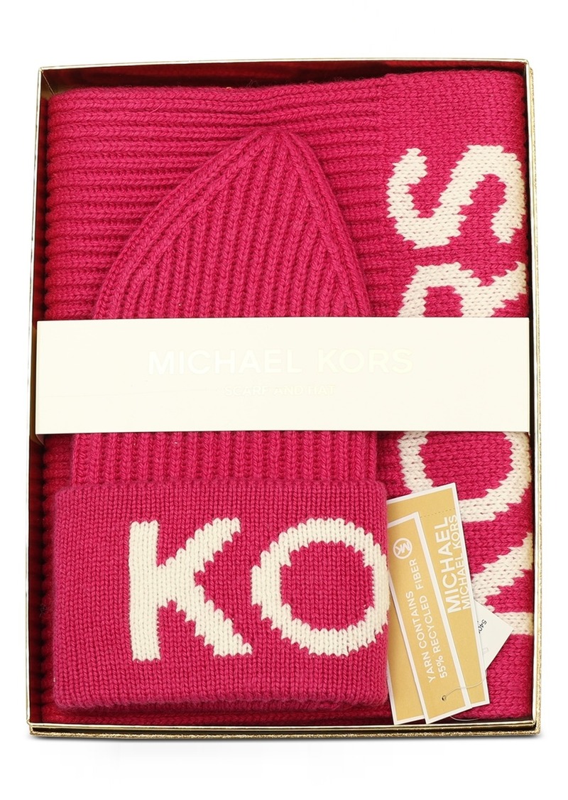 Michael Michael Kors Fisherman's Rib Beanie and Scarf Boxed Gift Set - Deep Fuchsia