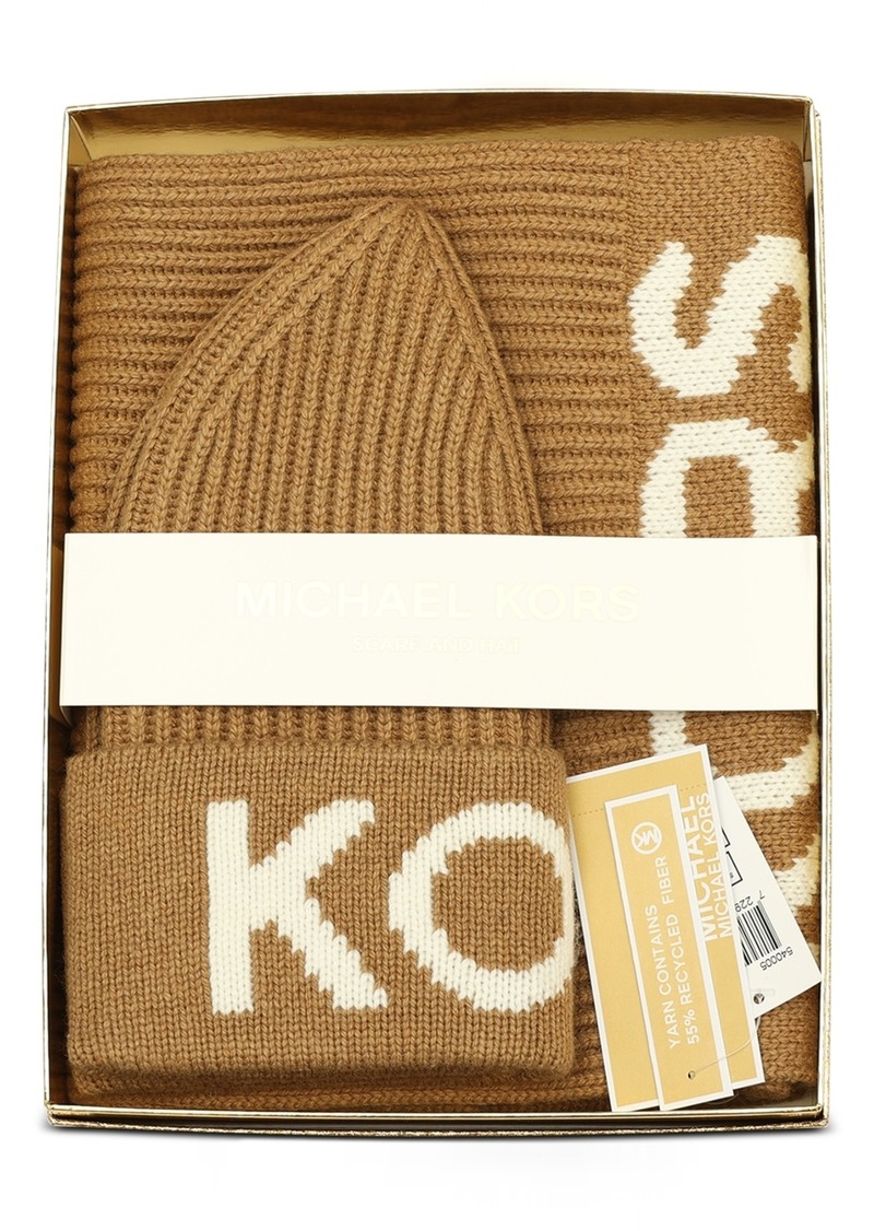 Michael Michael Kors Fisherman's Rib Beanie and Scarf Boxed Gift Set - Dark Camel