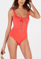 Michael Michael Kors Lace-Up One-Piece Swimsuit - White