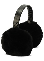 Michael Michael Kors Logo Charm Croc-Embossed Fuzzy Ear Warmers - Black